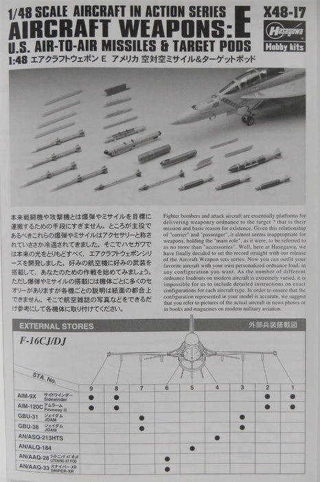 1/48 U.S. AIRCRAFT WEAPONS E U.S. AIR-to-AIR MISSILES by HASEGAWA (X48-17)