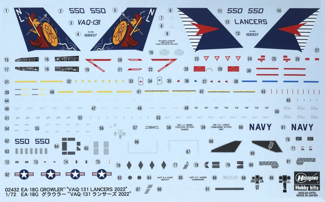 1/72 USN EA-18G Growler “VAQ-131 Lancers 2022” markings HASEGAWA 02429