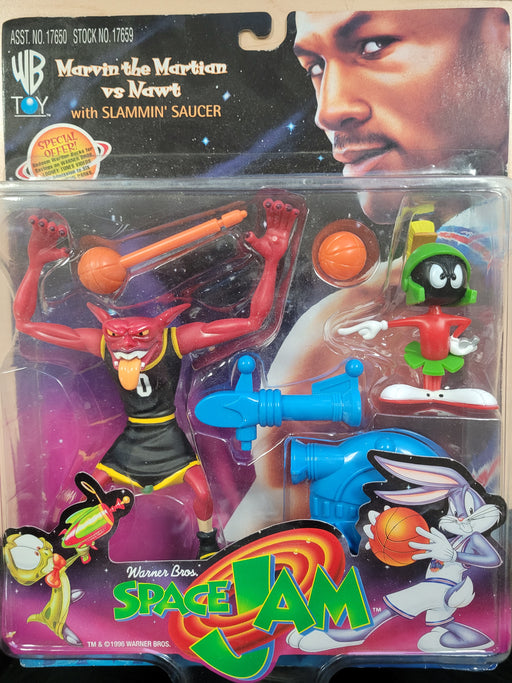 1996 Warner Bros Space Jam Marvin the Martian vs Nawt with Slammin' Saucer by Playmates NIB