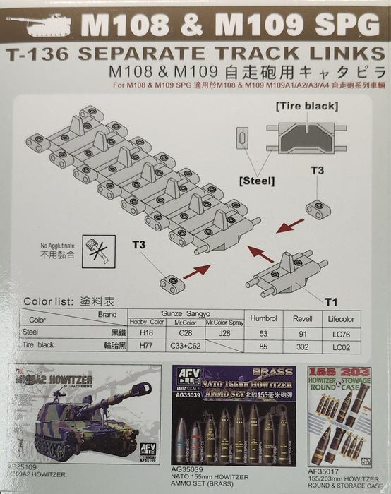 1/35 M108 & M109 TRACK LINKS & END CONNECTORS by AFV CLUB AF35S23