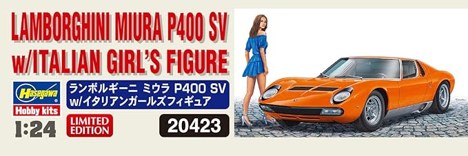 Hasegawa Lamborghini Miura P400 SV W/italian Girls Figure 1/24 Scale Kit HAS-20423