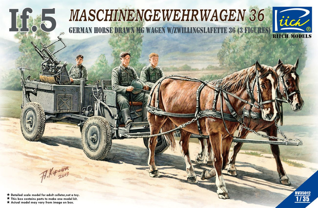 1/35 WWII IF.5  German Horse Drawn MG Wagon with Zwillingslafette 36 (3 figures)
