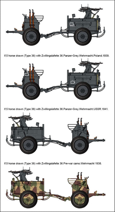 1/35 WWII IF.5  German Horse Drawn MG Wagon with Zwillingslafette 36 (3 figures)