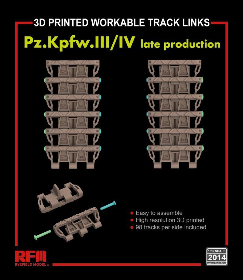 1/35 3D PRINTED WORKABLE TRACK LINKS PZ.KPFW.III/IV LATE TYPE RM2014
