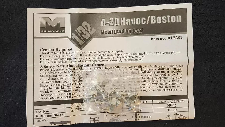 HK Models 01EA03 1/32 A-20 Havoc/Boston Metal Landing Gears