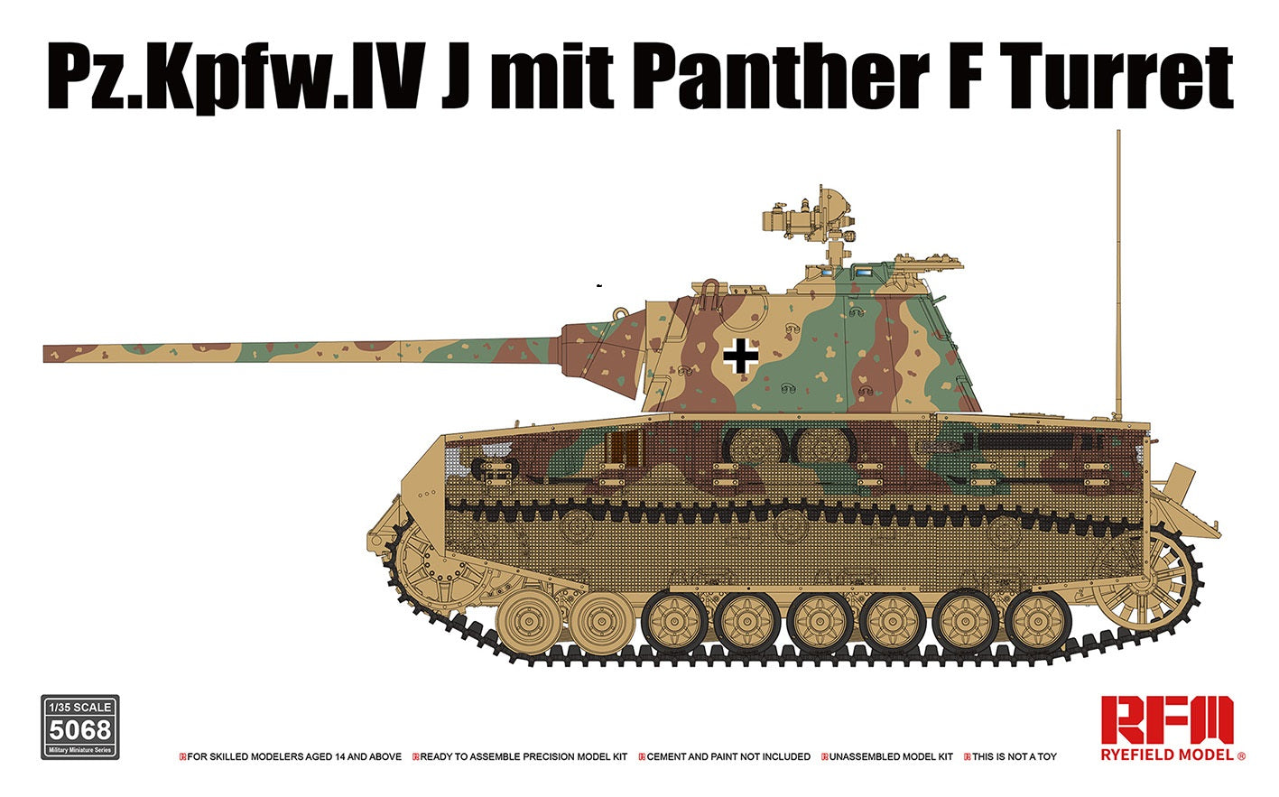 RyeField RM5068 1/35 Pz.IV Ausf.J mit w/ Panther F Turret with Workable Tracks