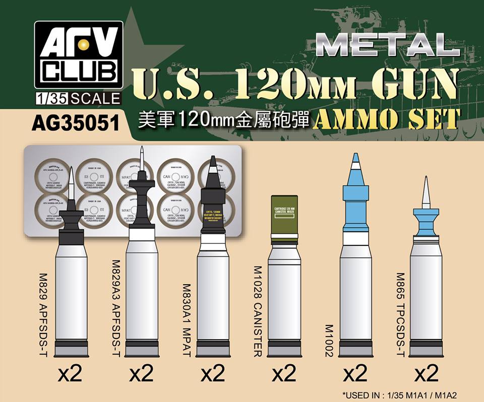1/35 US M1A1/M1A2 M256 120mm AMMO SET (ALUMINUM) AFV CLUB AG35051